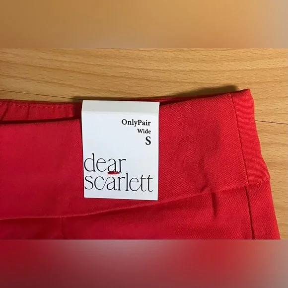 RED HIGH-RISE RAYON BLEND WIDE LEG CROPPED PANTS: Size Small - Picture 7 of 7